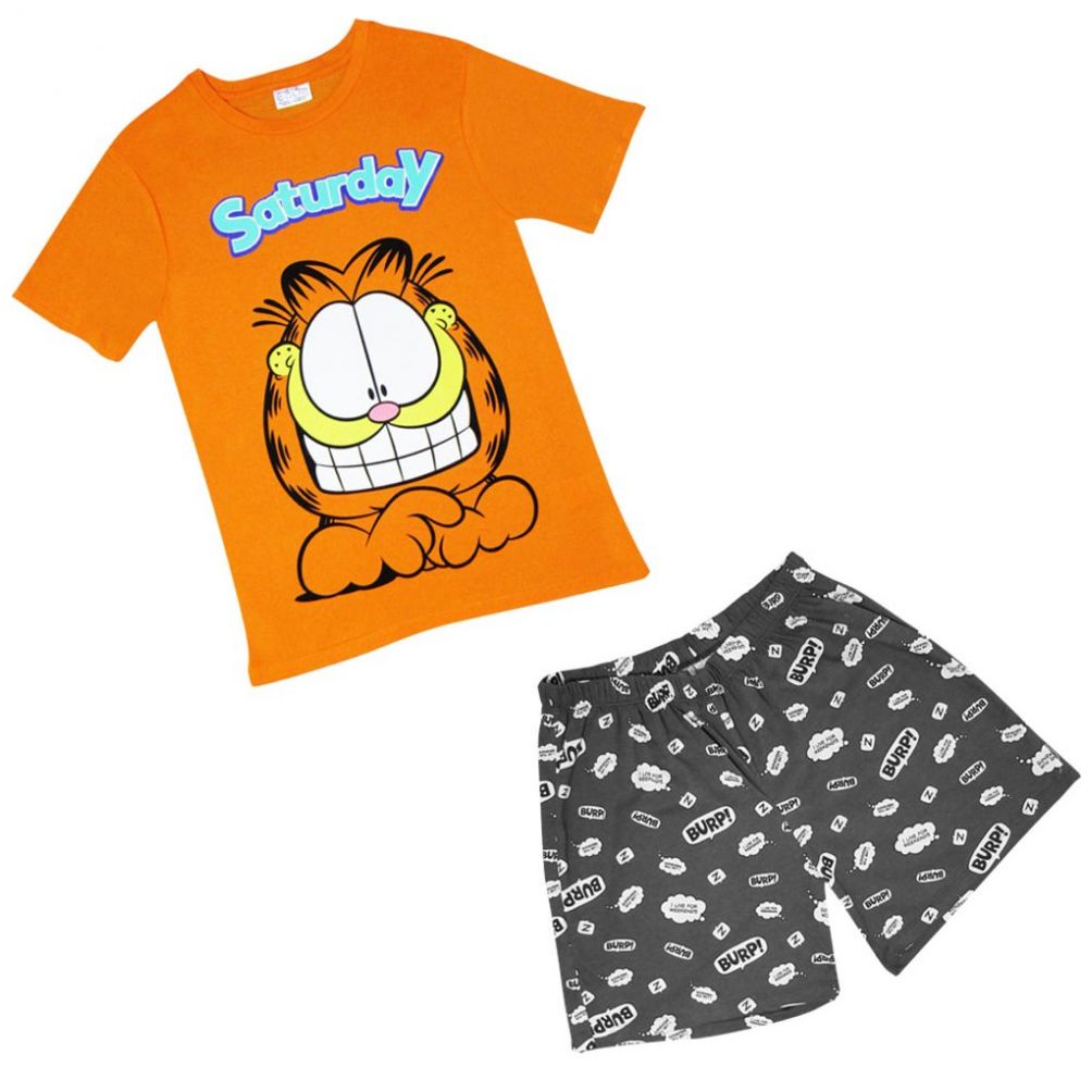 Pijama Playera Manga Corta Short con Estampado Garfield para Hombre