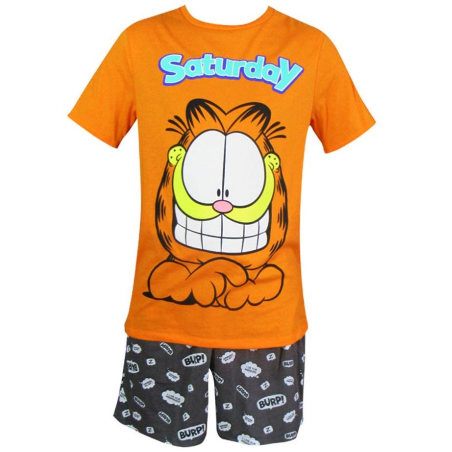 Pijama Playera Manga Corta Short con Estampado Garfield para Hombre