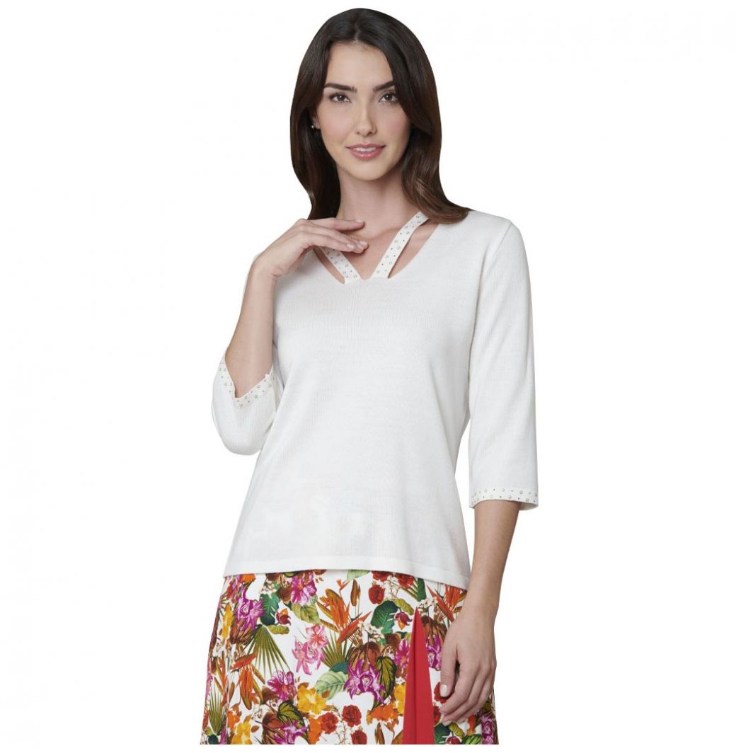 Blusa de Punto Escote con Aplicaciones Vitos  para Mujer