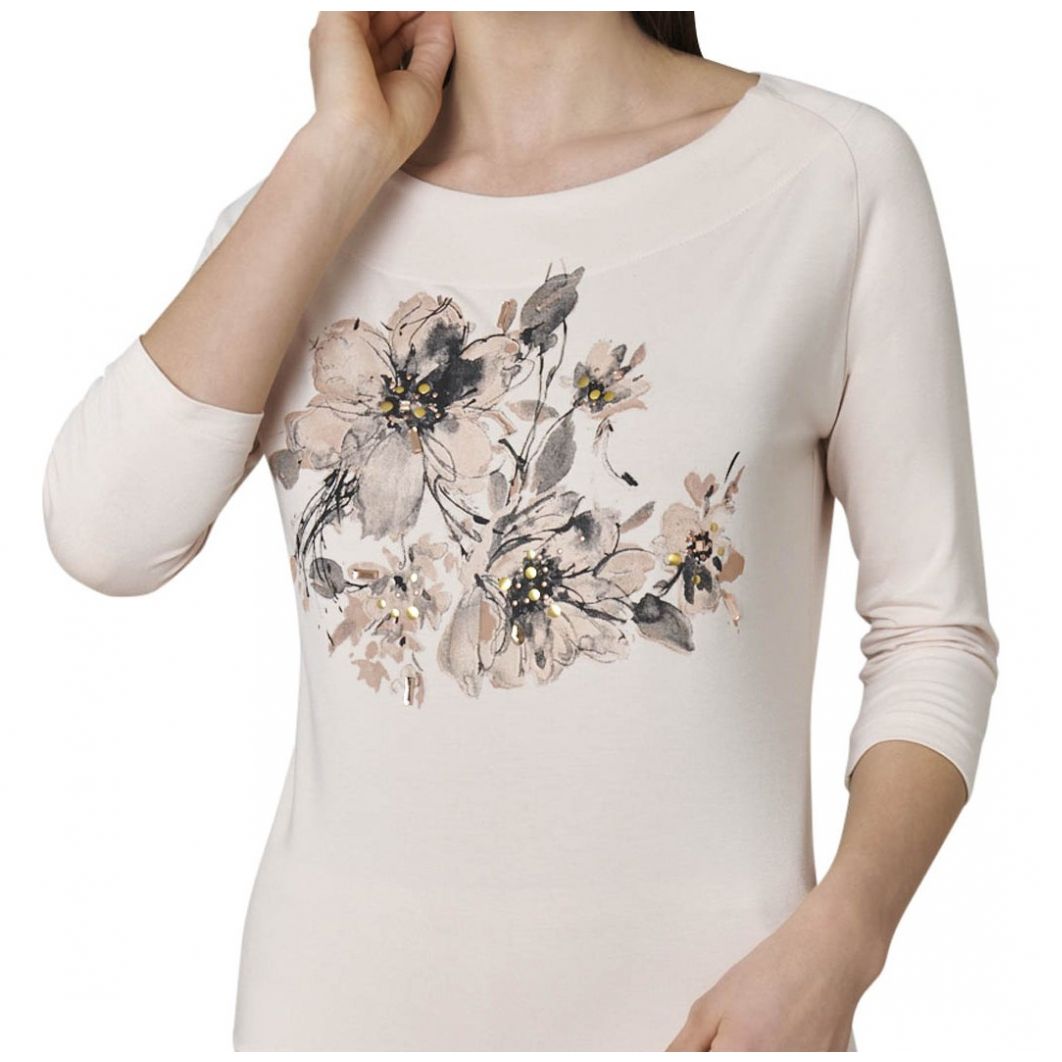 Playera Flores Estampadas con Aplicaciones Vitos  para Mujer