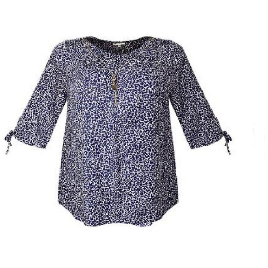 Blusa Escote en V con Pliegues al Centro con Collar Y Manga 3/4 para Mujer Curvy