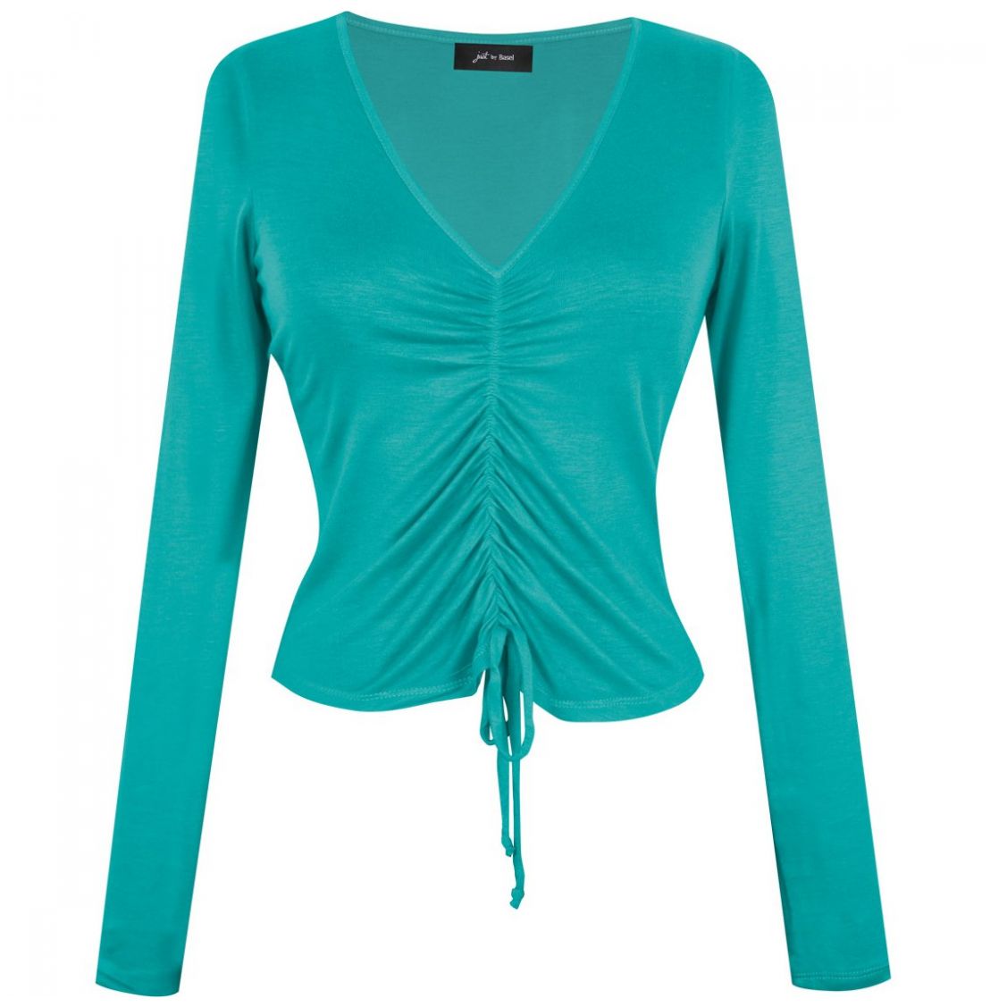 Blusa Verde Just By Basel Manga Larga Cuello V Diseño Lisa