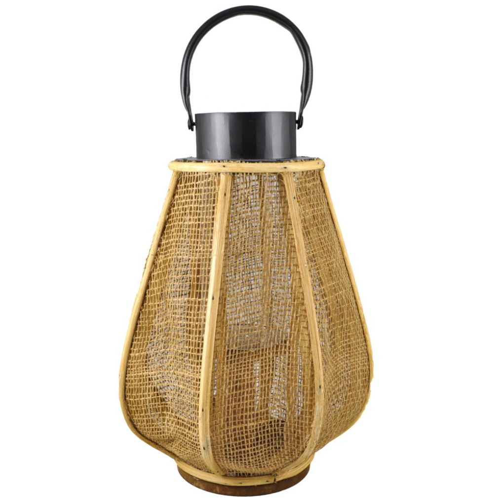 Home Nature Linterna Decorativa de Bambú con Base de Vidrio 33*25*25 Cm