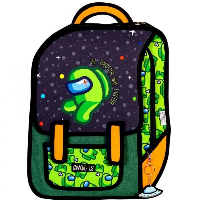 Mochila Espacio Primaria Verde Negro Among Us