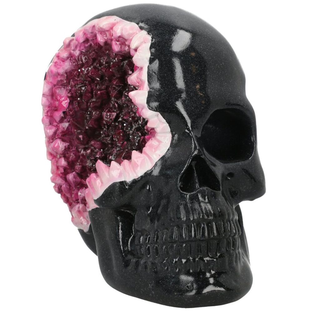 Figura Decorativa de Craneo Negro con Amatista Purpura 23 Cm Halloween