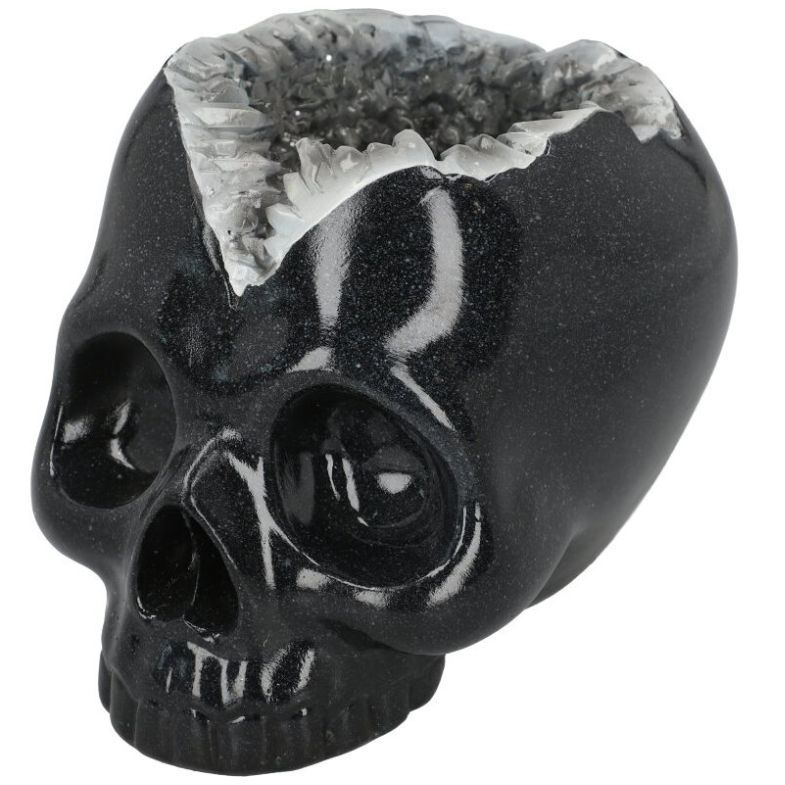 Figura Decorativa de Craneo Negro con Amatista Negro 22 Cm Halloween