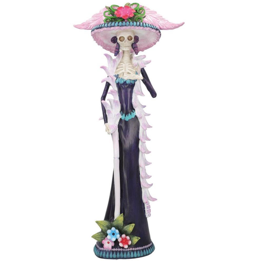 Figura Decorativa de Catrina Negro, Morado Y Rosa 66 Cm Halloween