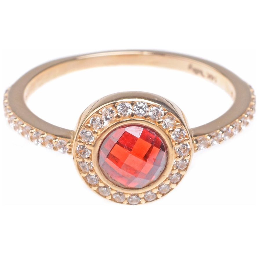 Anillo de Compromiso Oro 14K Gema Roja y Zirconias Doble o