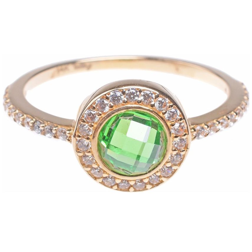 Anillo de Compromiso Oro 14K Gema Verde con Zirconia Doble o