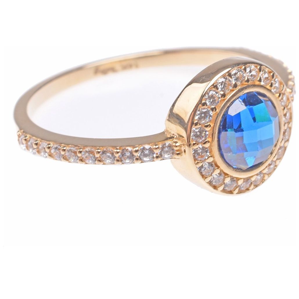 Anillo de Compromiso Oro 14K con Gema Azul y Zirconias