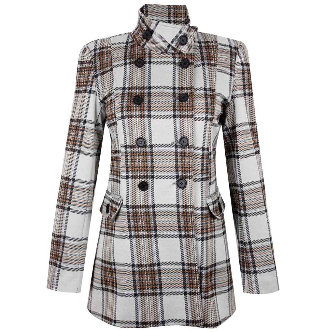 Saco para Mujer Manga Larga Cuello Mao Diseño a Cuadros Basel