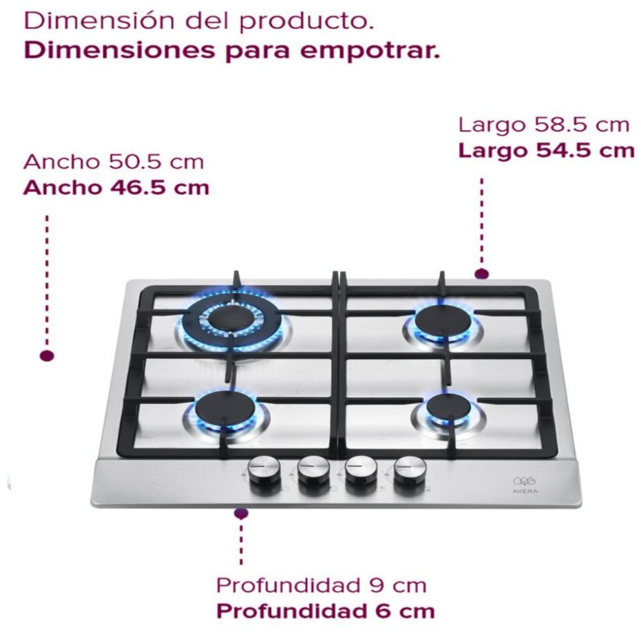 Parrilla Acero Inoxidable a Gas 4 Quemadores Avera