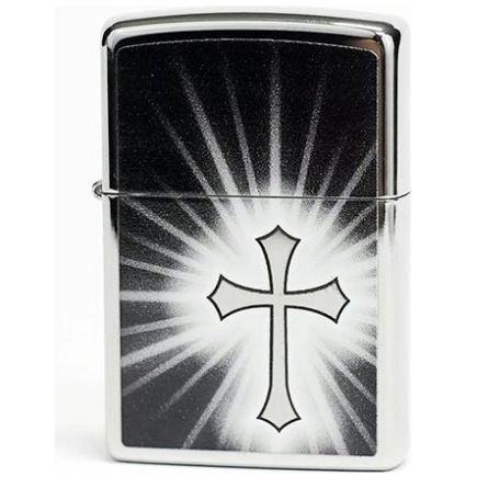 Encendedor Zippo con Imagen de Cruz y Resplandor