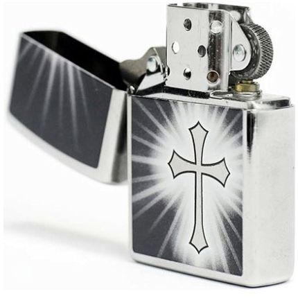 Encendedor Zippo con Imagen de Cruz y Resplandor