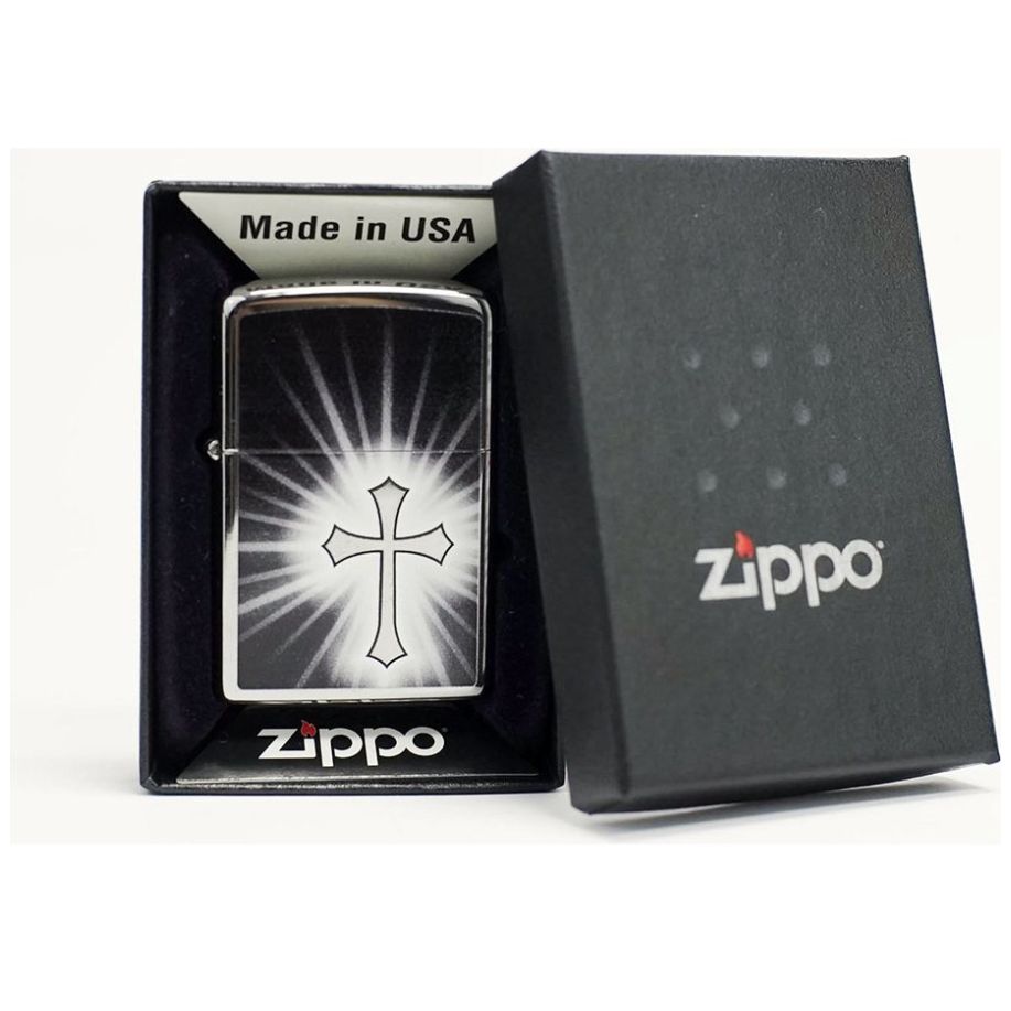 Encendedor Zippo con Imagen de Cruz y Resplandor
