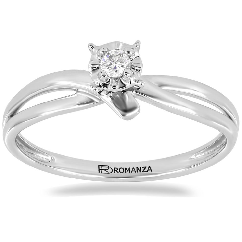 Anillo de Compromiso Ilusión Oro Blanco 14K y 0.06 Qts Diamante Romanza