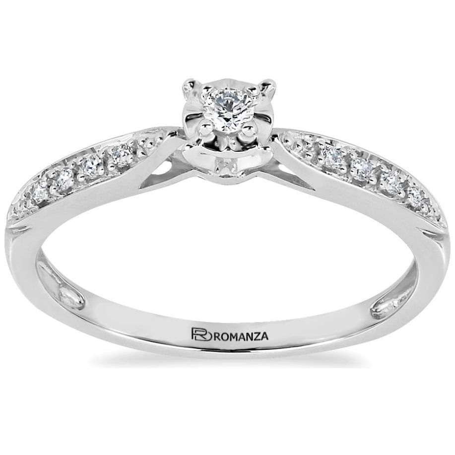 Solitario Oro Blanco 14K y 0.09 Ct Diamante Romanza
