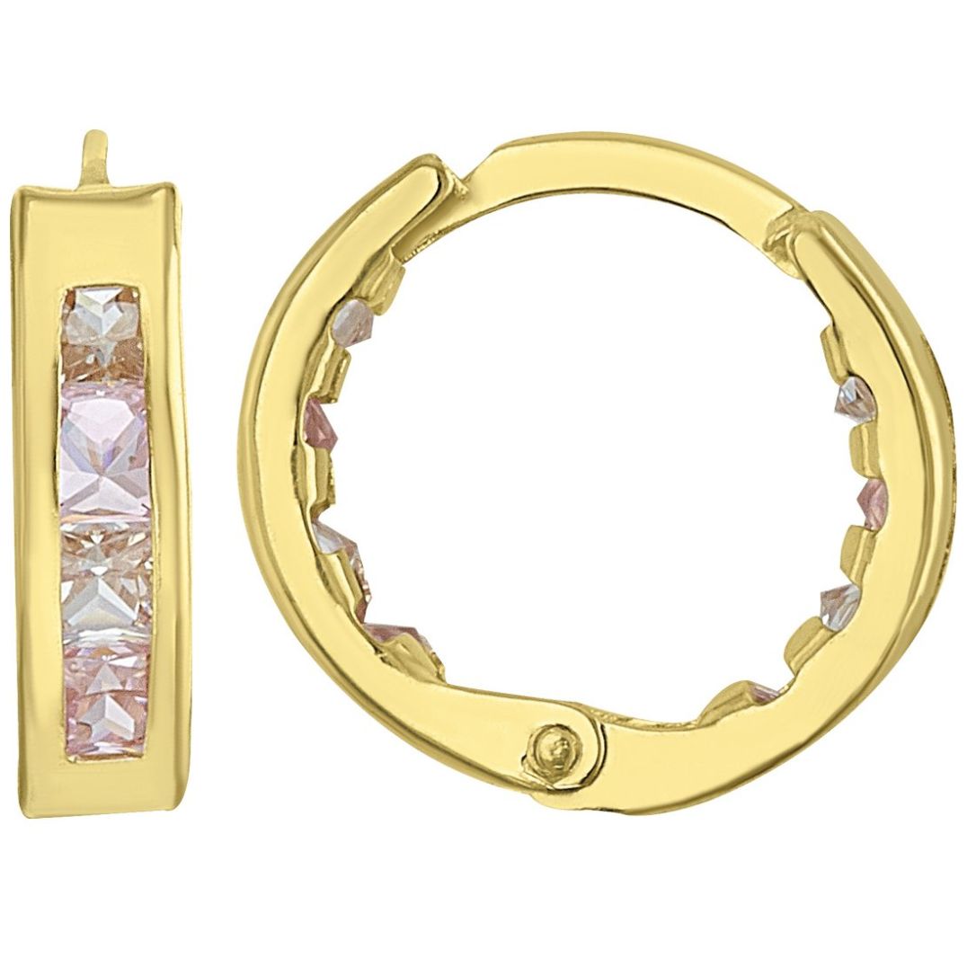 Arete Huggie en Oro de 14K Mediano Circonia Rosa Sabelli