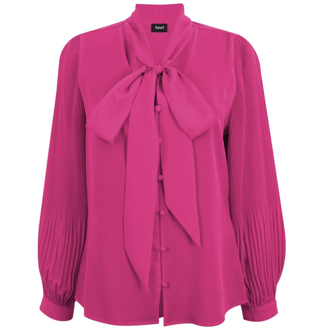 Blusa Cuello con Corbatín Diseño Liso Mangas Plisadas Basel