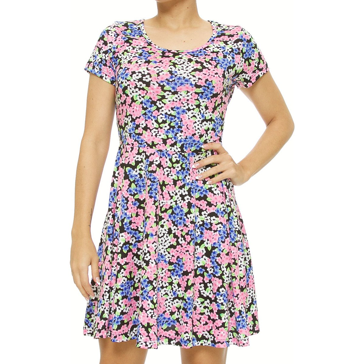 Vestido mini manga corta lisa