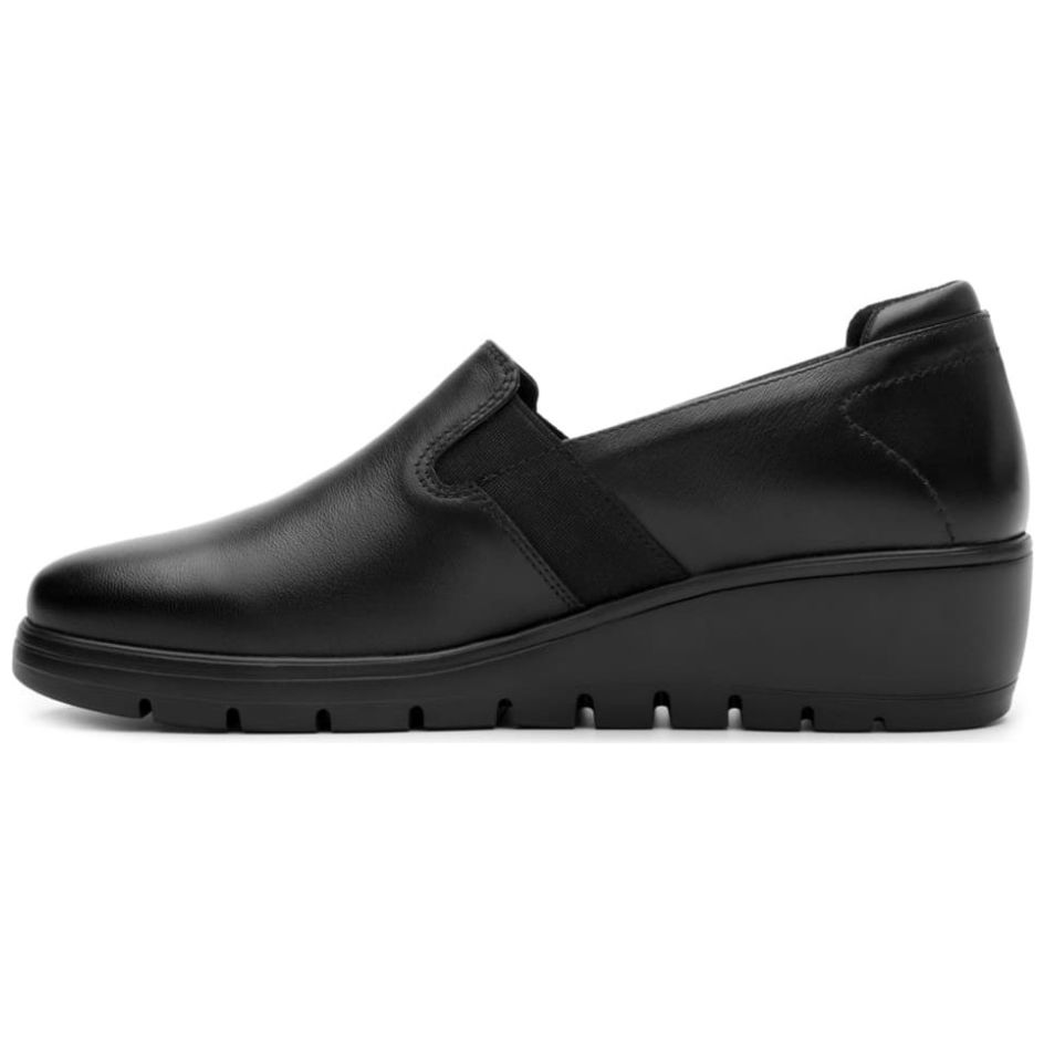 Mocasín para Dama, Tacón Cuña, Elástico Lateral, Color Negro Flexi