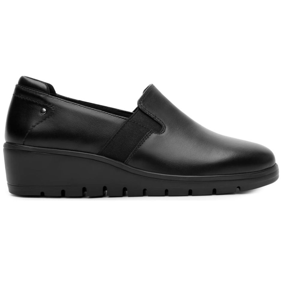 Mocasín para Dama, Tacón Cuña, Elástico Lateral, Color Negro Flexi