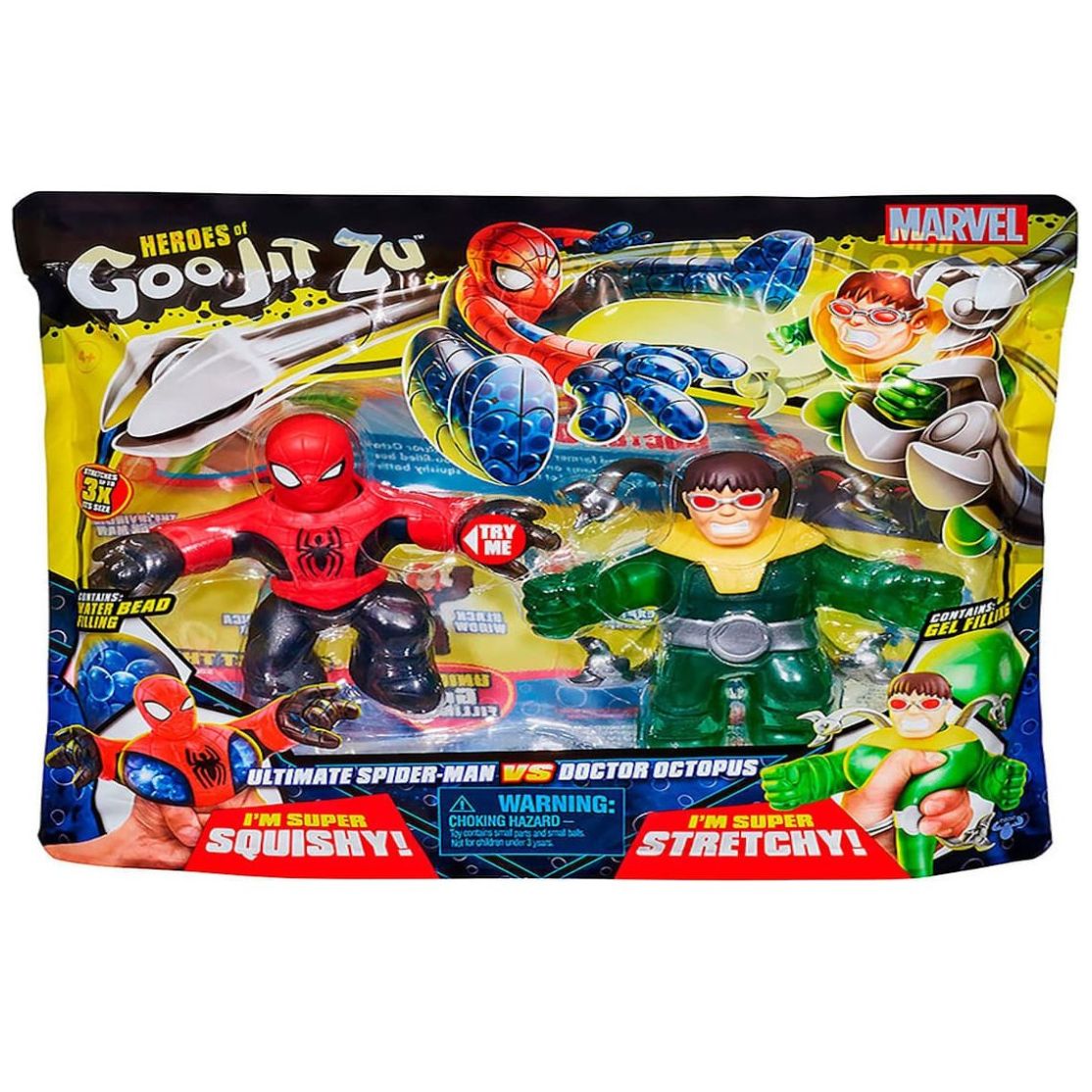 2 Pack Figuras Elásticas Goojitzu Arvel Spideran Vs Dr. Octopus Bandai