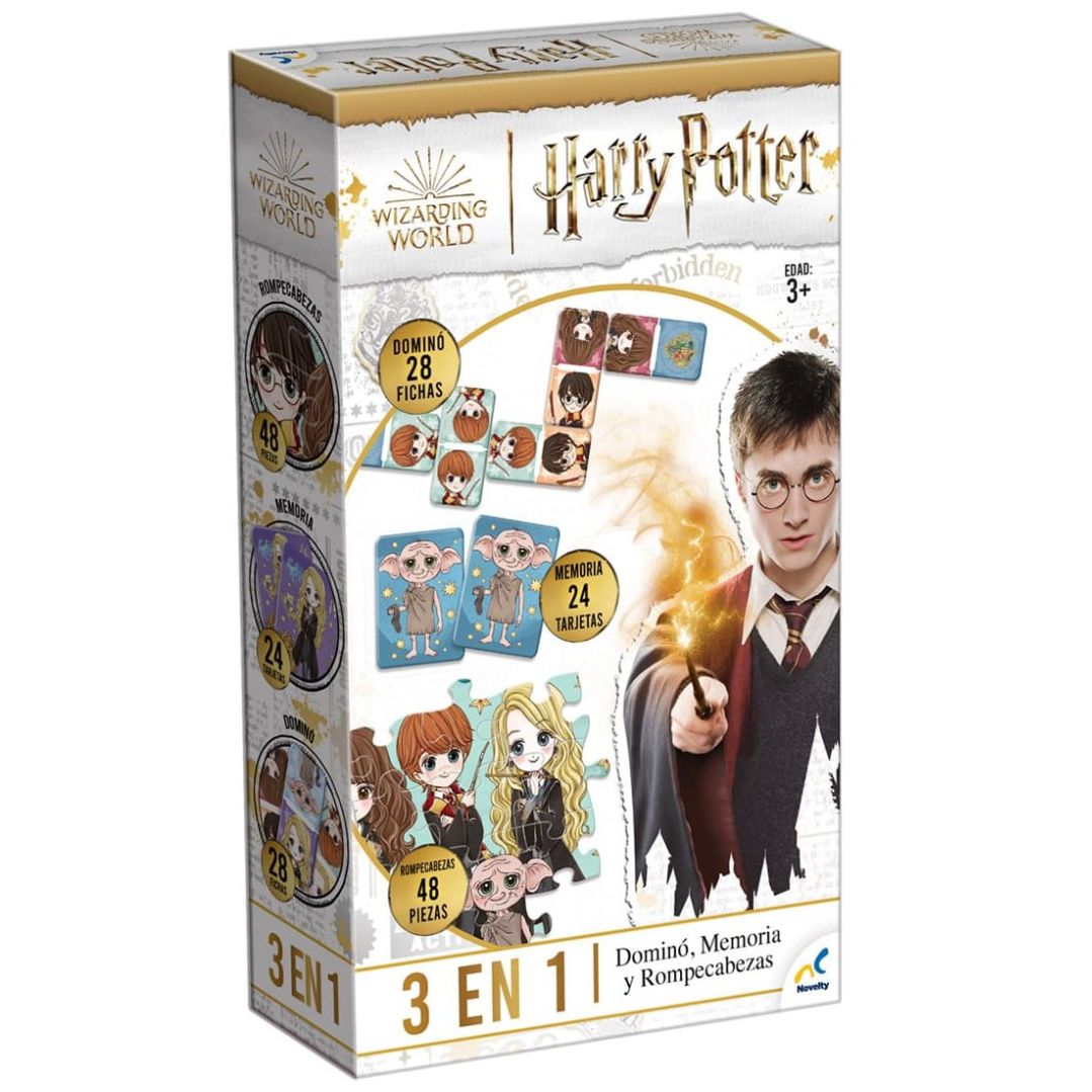 Juegos de Mesa 3 en 1 Memoria, Domino Y Rompecabezas Harry Potter  Novelty