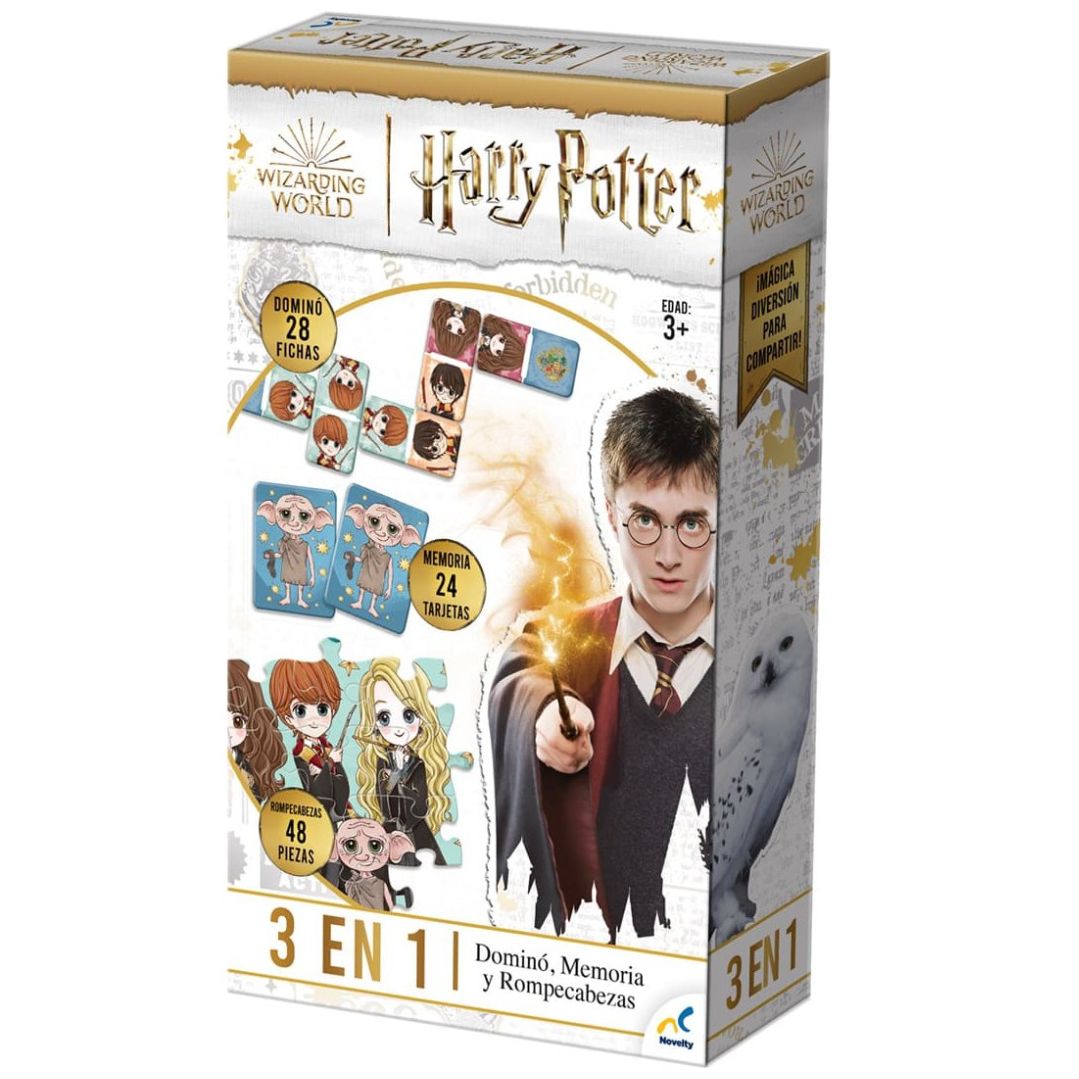 Juegos de Mesa 3 en 1 Memoria, Domino Y Rompecabezas Harry Potter  Novelty