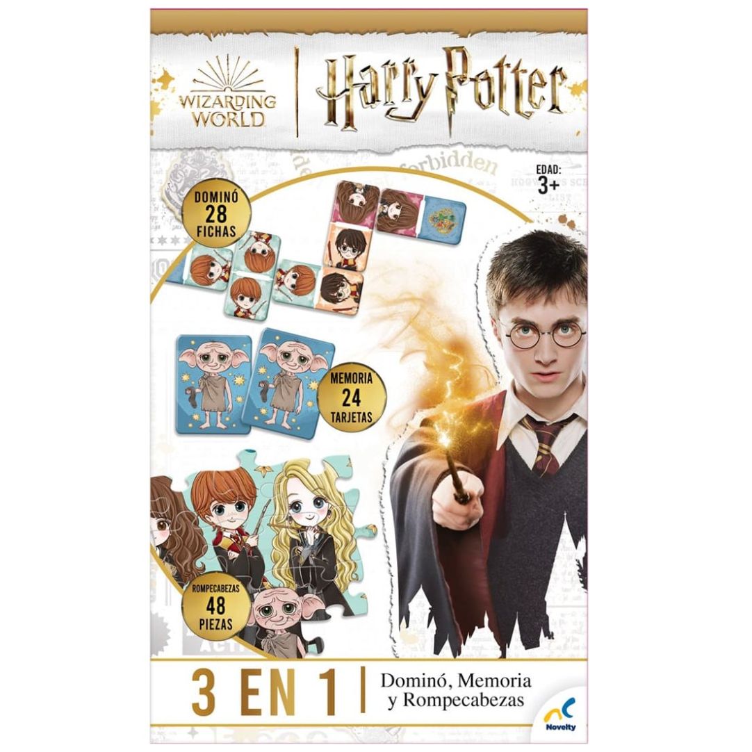 Juegos de Mesa 3 en 1 Memoria, Domino Y Rompecabezas Harry Potter  Novelty