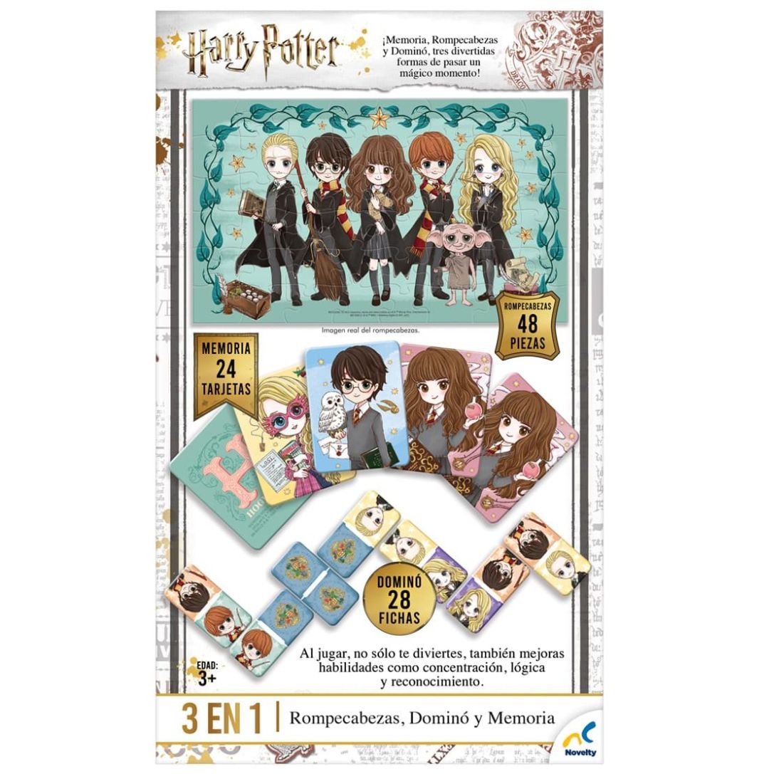 Juegos de Mesa 3 en 1 Memoria, Domino Y Rompecabezas Harry Potter  Novelty