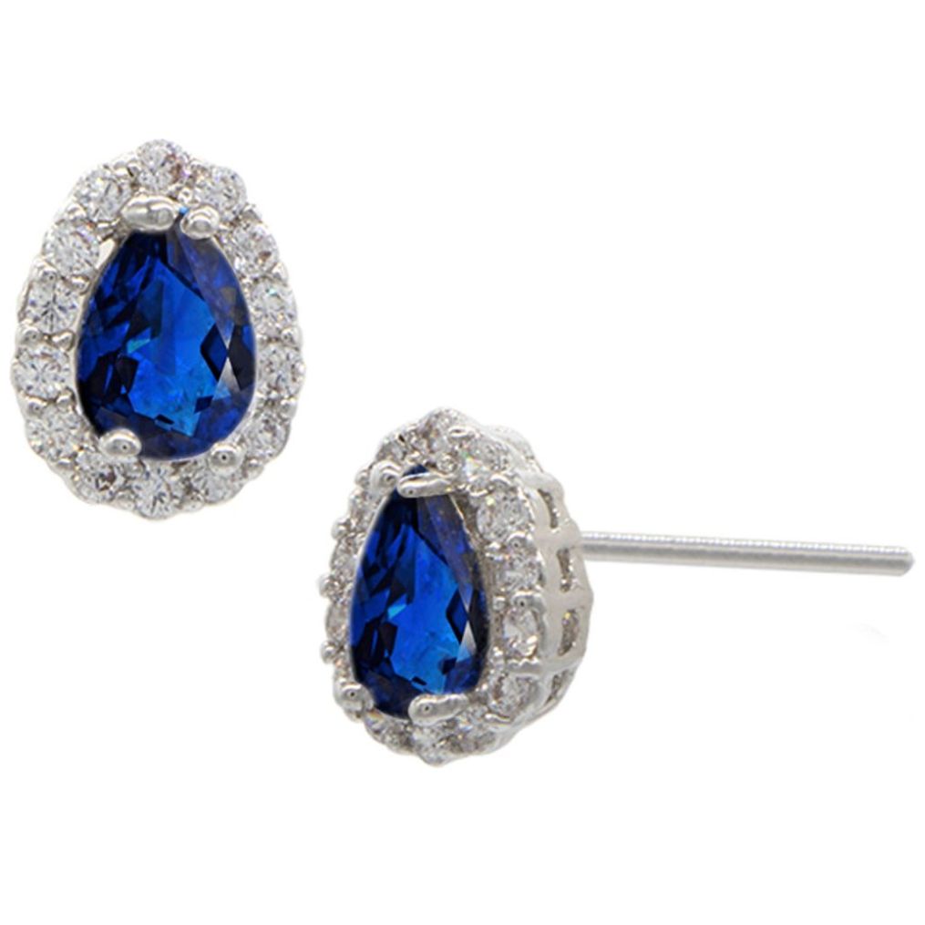 Aretes Rodio Gota Zafiro con Cubic Circonias Queen Victoria