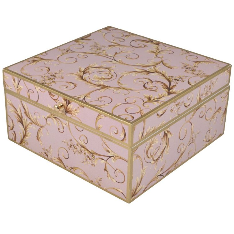 Home Nature Alhajero Cuadrado de Madera Color Rosa 19*18*9 Cm