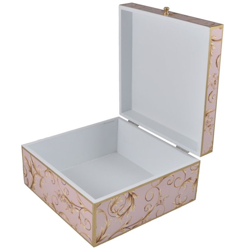 Home Nature Alhajero Cuadrado de Madera Color Rosa 19*18*9 Cm