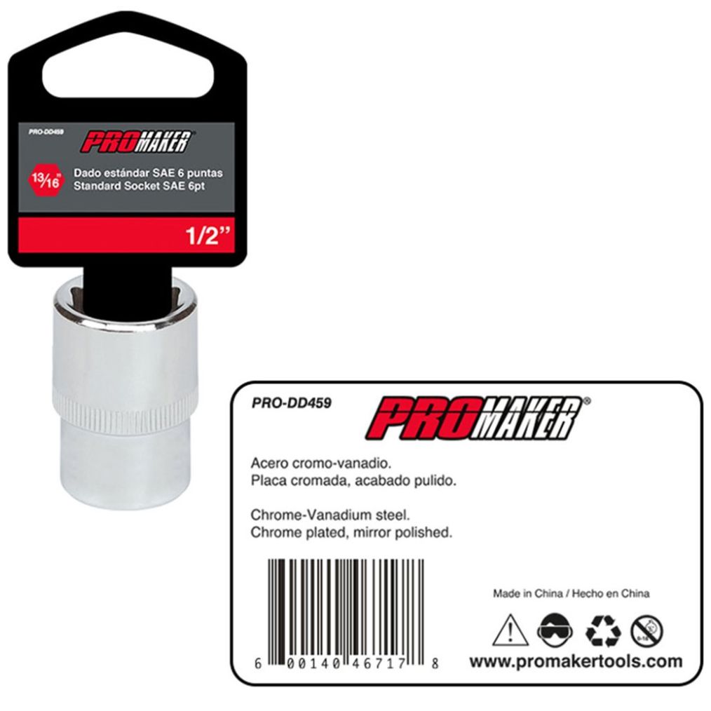 Dado Corto Hexagonal Cromado Promaker 1/2" X 13/16"