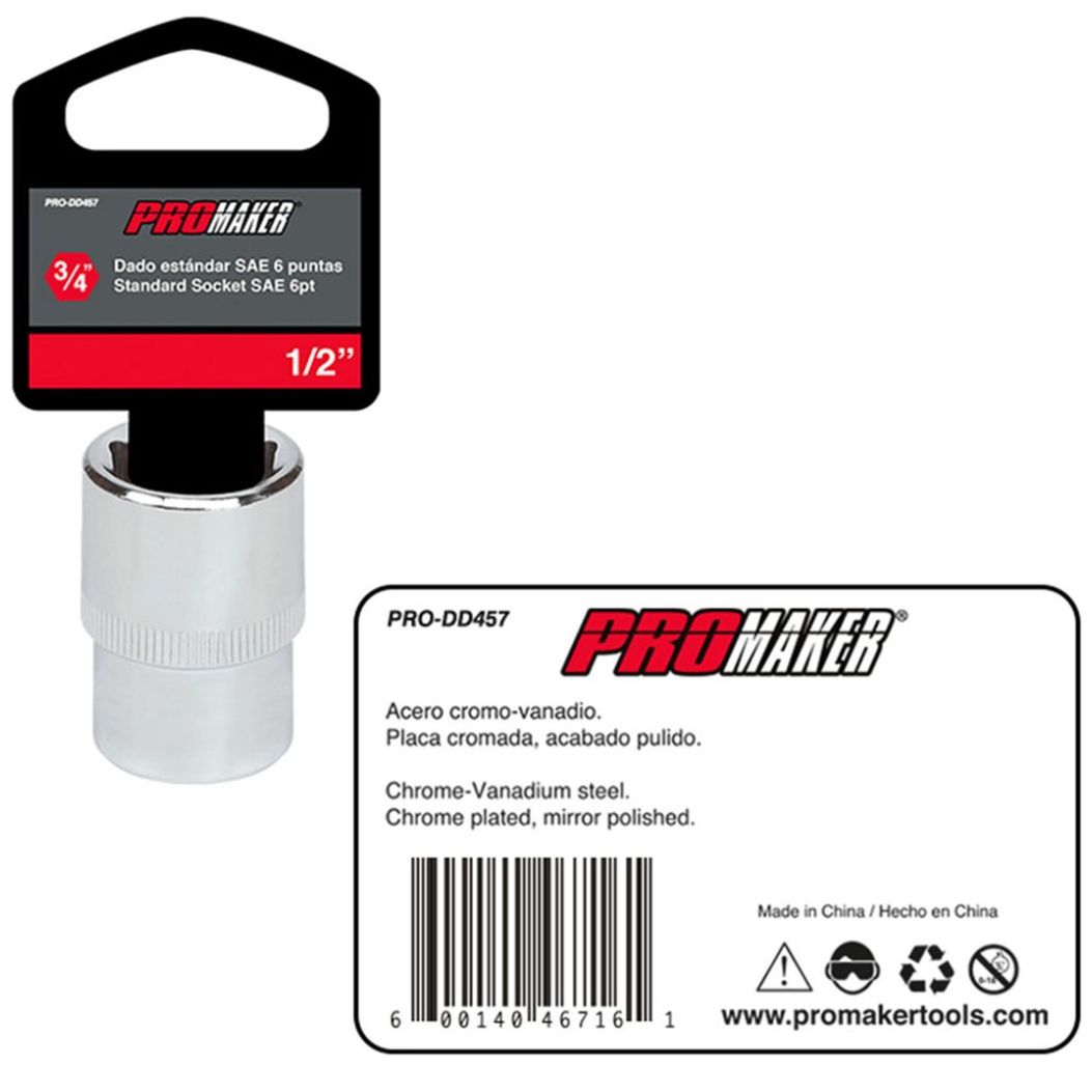 Dado Corto Hexagonal Cromado Promaker 1/2" X 13/16"