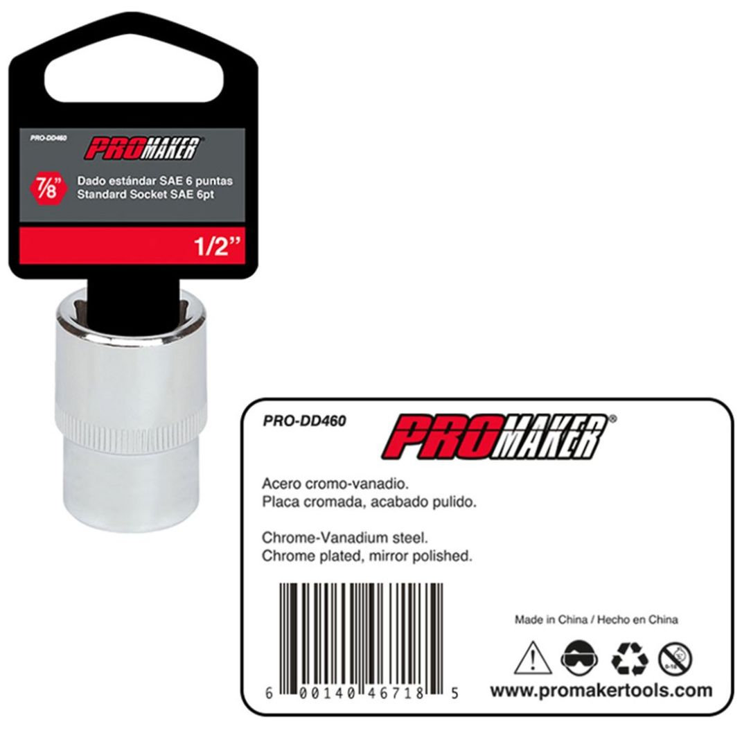 Dado Corto Hexagonal Cromado Promaker 1/2" X 7/8"