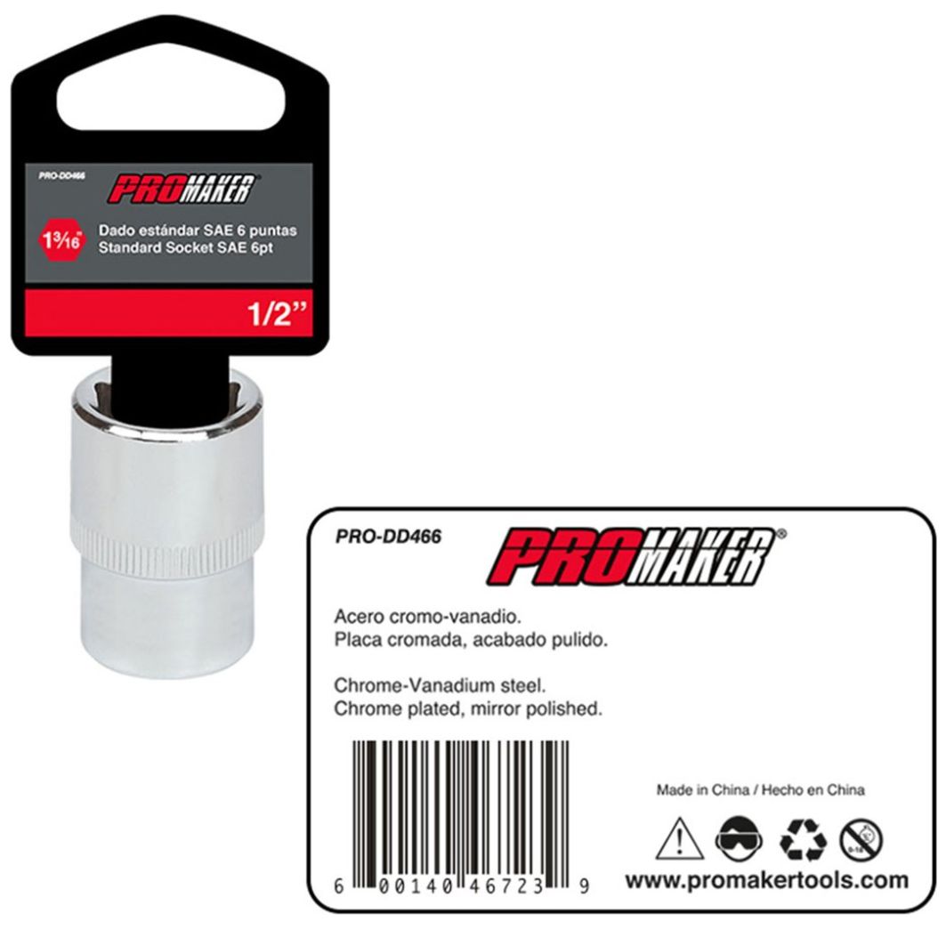 Dado Corto Hexagonal Cromado Promaker 1/2" X  1.3/16"