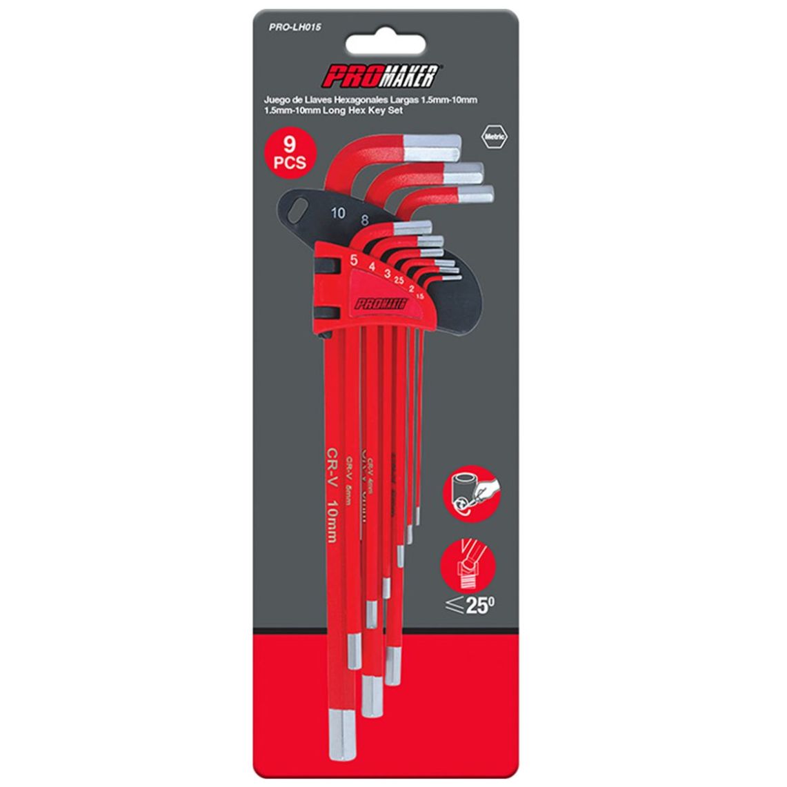 Juego Promaker de 9 Llaves Hexagonal Larga/ Bola 1.5 a 10Mm