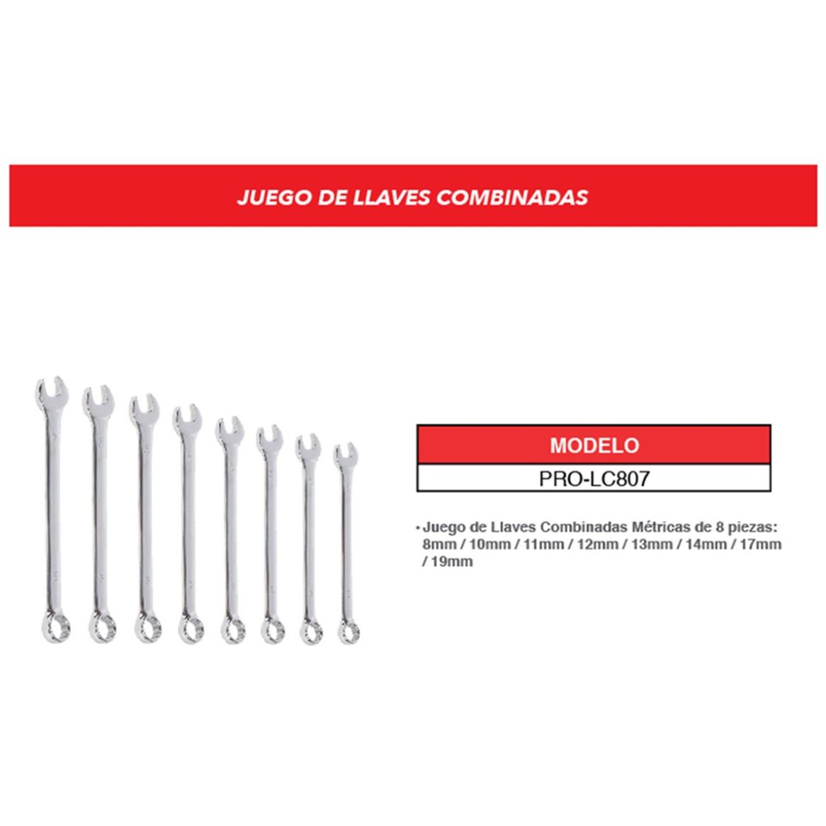 Juego de 8 Llaves Combinadas  Promaker Milimétricas