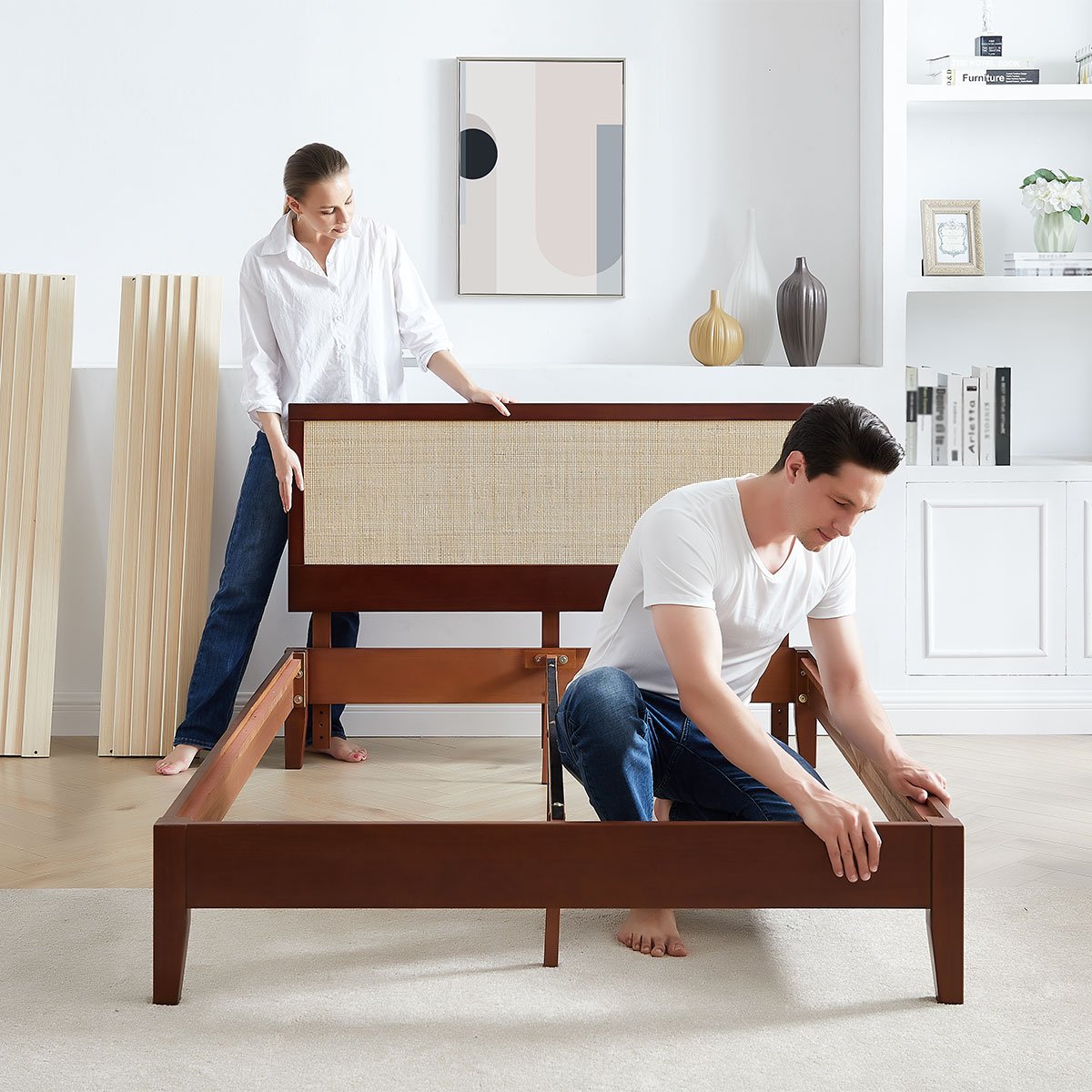 Base Y Cabecera Matrimonial Natural Tejida Nooz