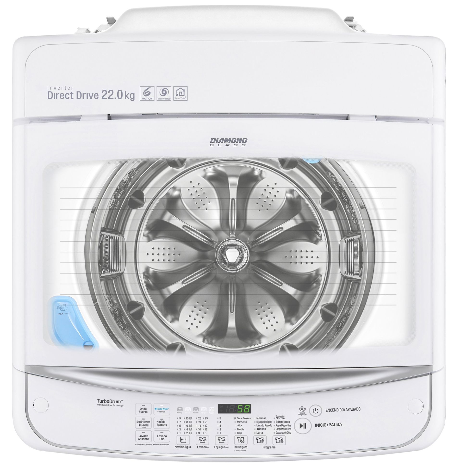 Lavadora LG Carga Superior Turbo Wash 3D Inverter Dd con 6 Motion Dd 22 Kg Blanca Wt22Ws6Hp