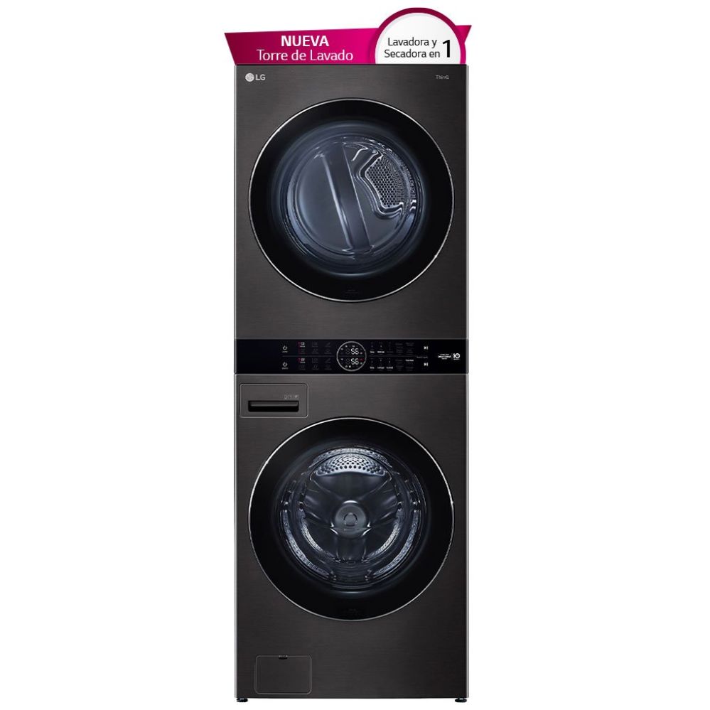 Torre de Lavado LG Washtower Carga Frontal Lavadora y Secadora Inverter Ai Dd con Conectividad LG Thinq 22Kg / 22Kg Wk22Bs6  Negra