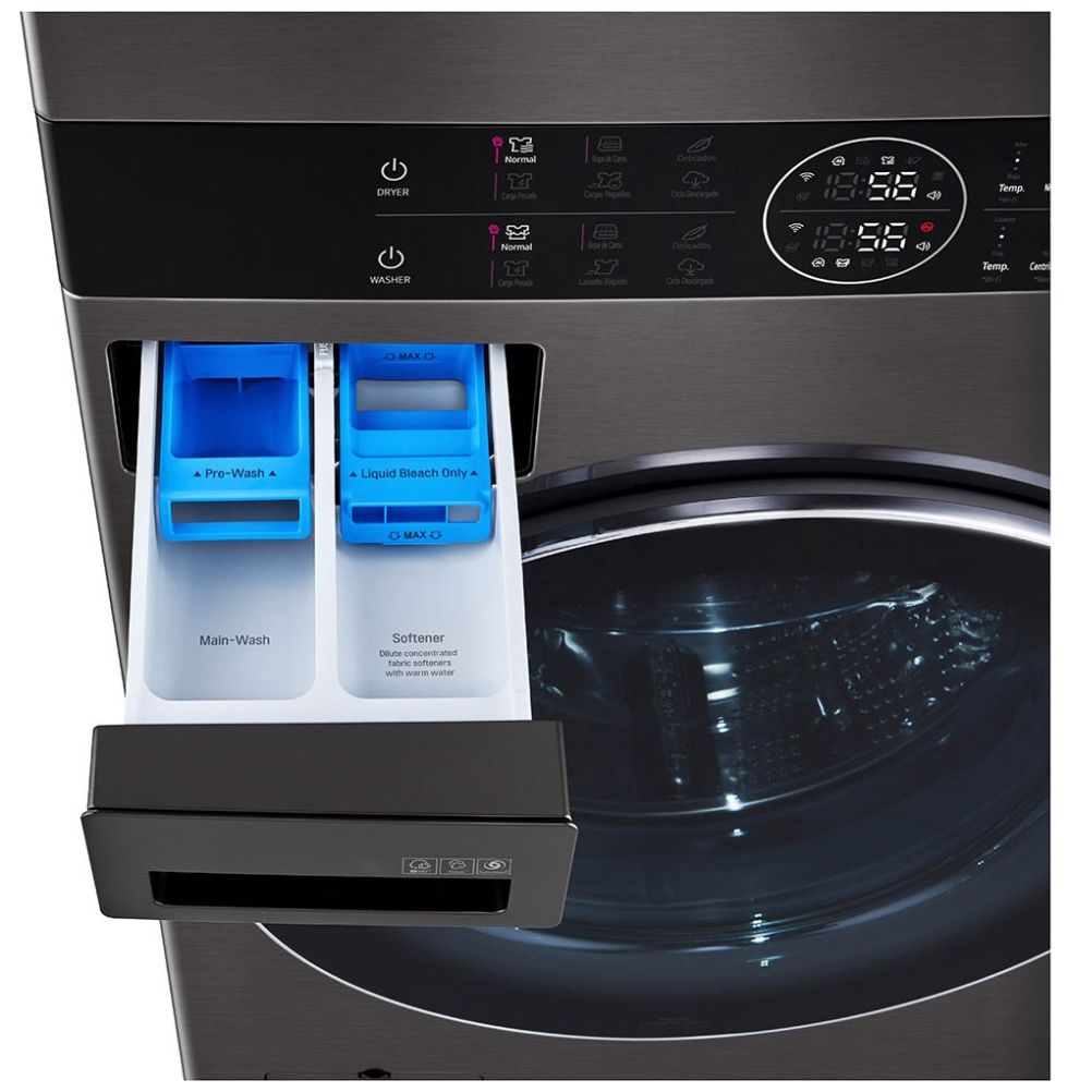Torre de Lavado LG Washtower Carga Frontal Lavadora y Secadora Inverter Ai Dd con Conectividad LG Thinq 22Kg / 22Kg Wk22Bs6  Negra
