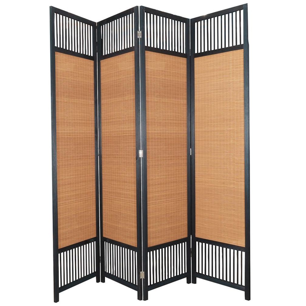 Home Nature Biombo de Madera y Marco de Metal Negro  4 Paneles 180*45 Cm Natural
