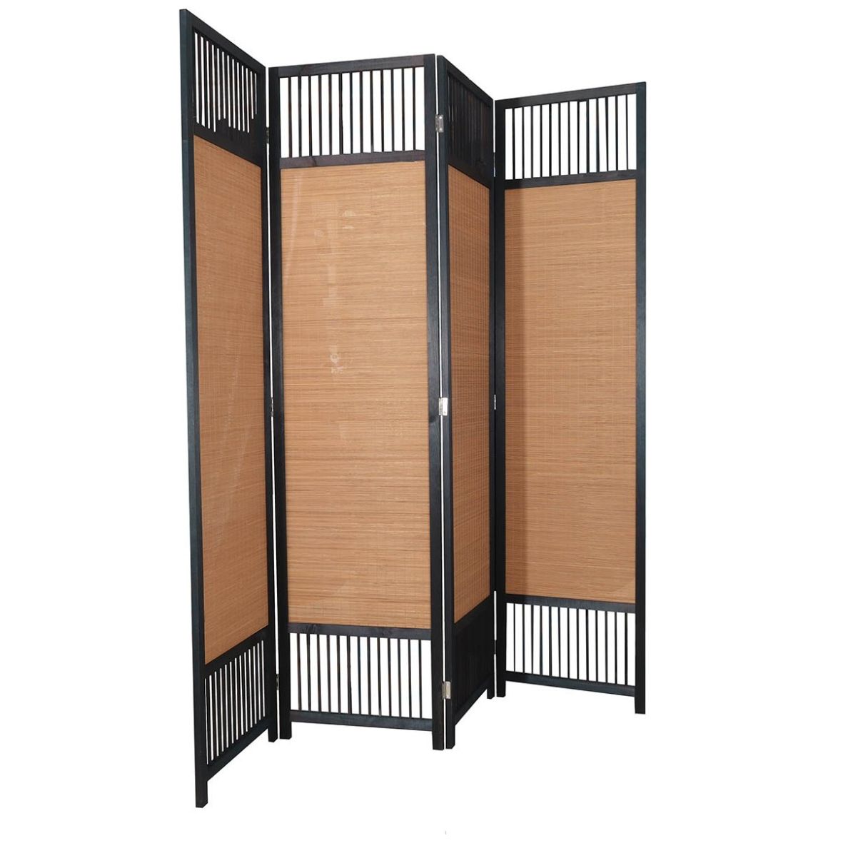 Home Nature Biombo de Madera y Marco de Metal Negro  4 Paneles 180*45 Cm Natural