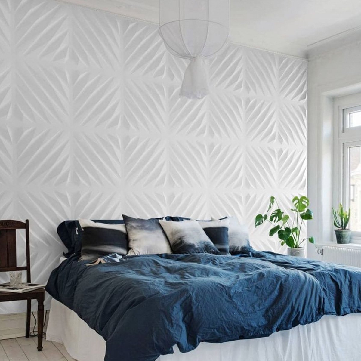 Panel Decorativo 3D para Muros Diagonal Blanco 50 X 50 Cm Deco Pvc