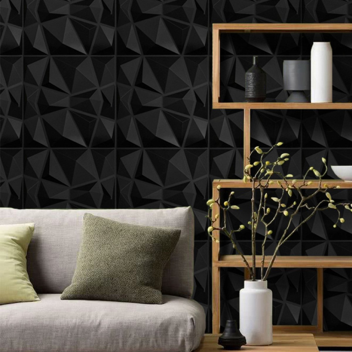 Panel Decorativo 3D Cuarzo Negro para Muros 50 X 50 Cm Deco Pvc