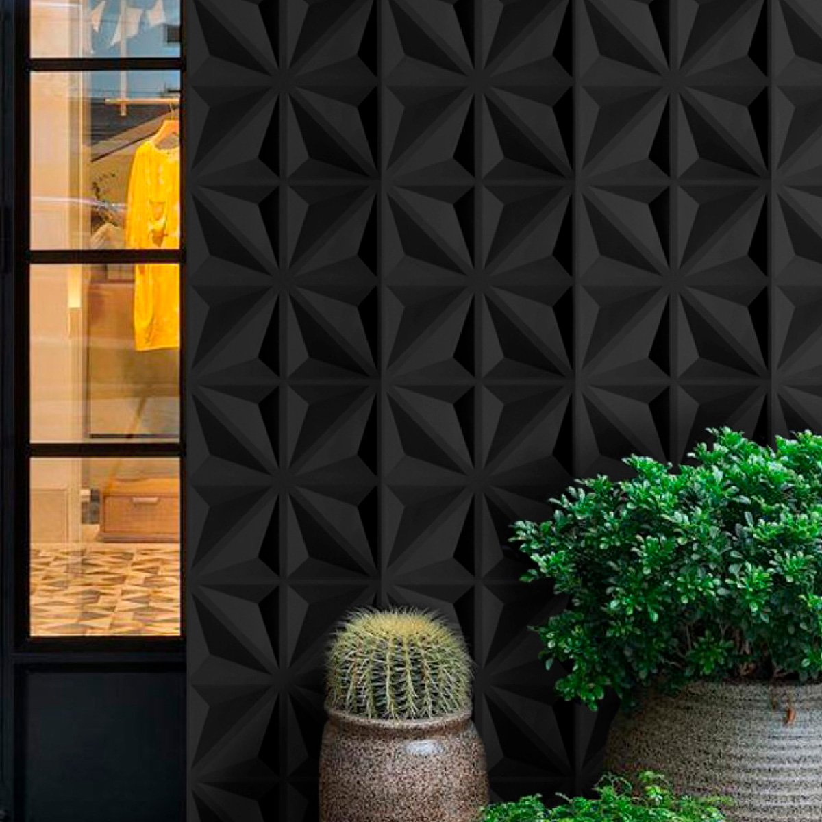 Panel Decorativo 3D Triangulo Negro para Muros 50 X 50 Cm Deco Pvc