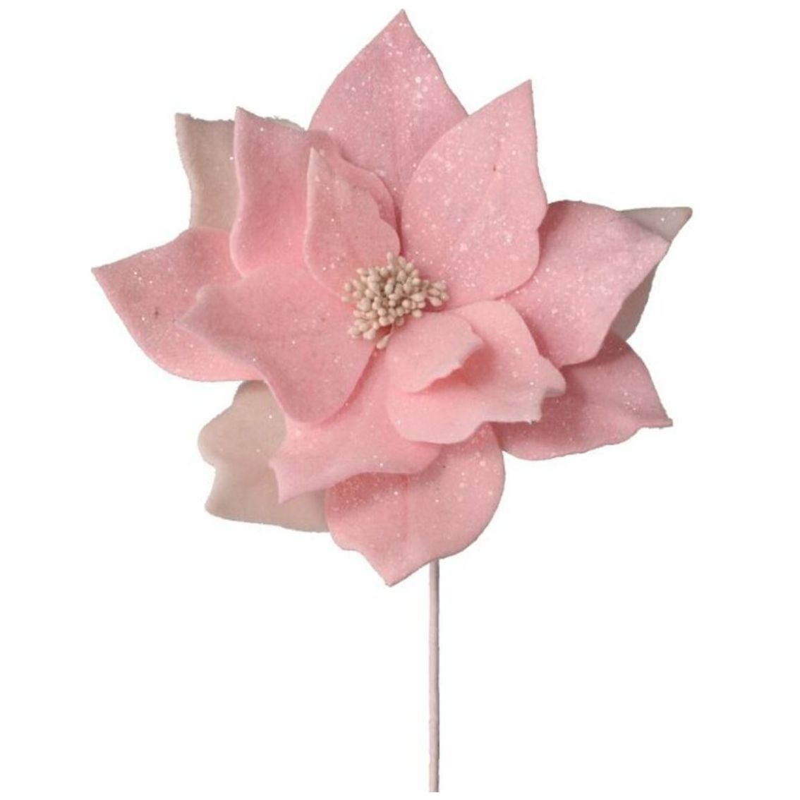 Flor Artificial de Nochebuena Rosa Escarchado 55 Cm